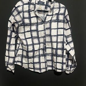 American Airlines Flight Attendant Navy and White Checkered Button-Up Shirt